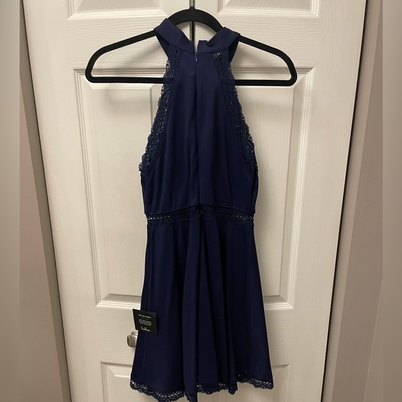 NWT Lulus Reach Out My Hand Navy Skater Lace Dress - Picture 2 of 3
